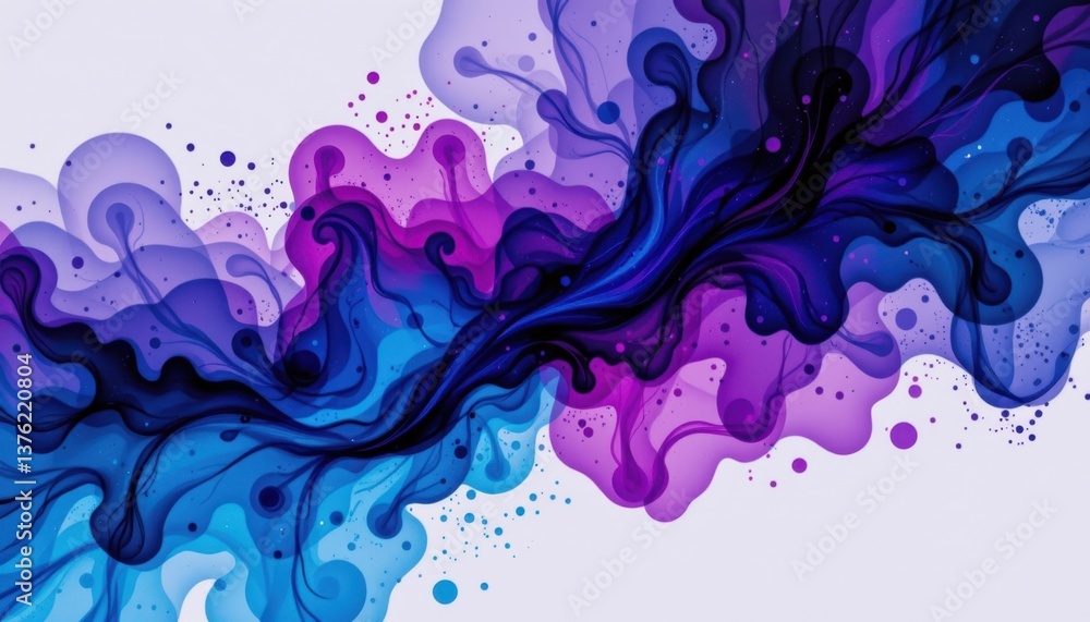 Naklejka premium Colorful Ink Blots An abstract design showcasing ink blots in a variety of blue and purple tones blending into each other.