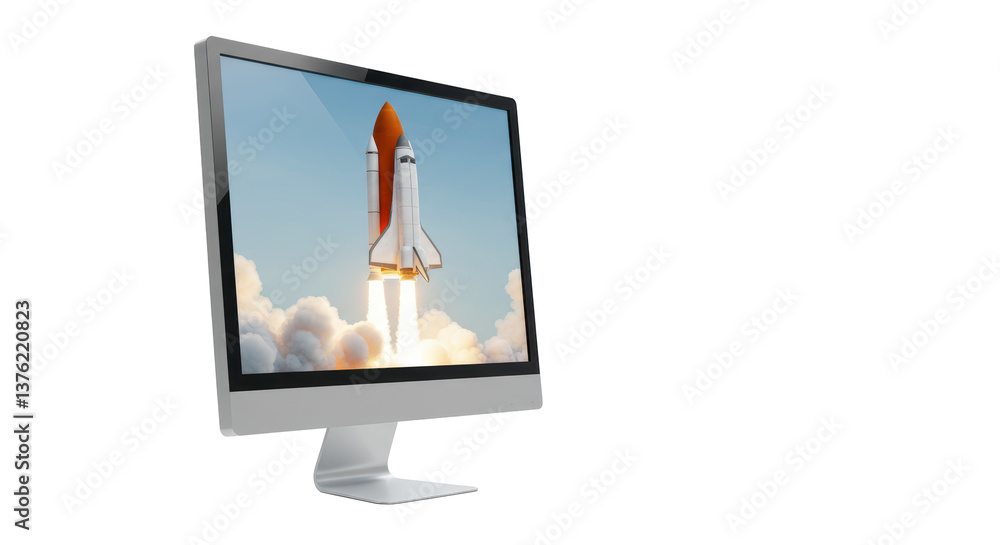 Isolated Computer Screen Displaying Rocket Launch Startup Isolated Computer Screen Displaying Rocket Launch Startup
