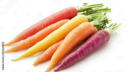 Vibrant rainbow carrots on a white background 