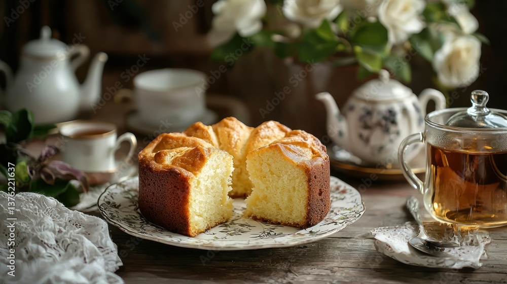 Warm pound cake served with tea Warm pound cake served with tea