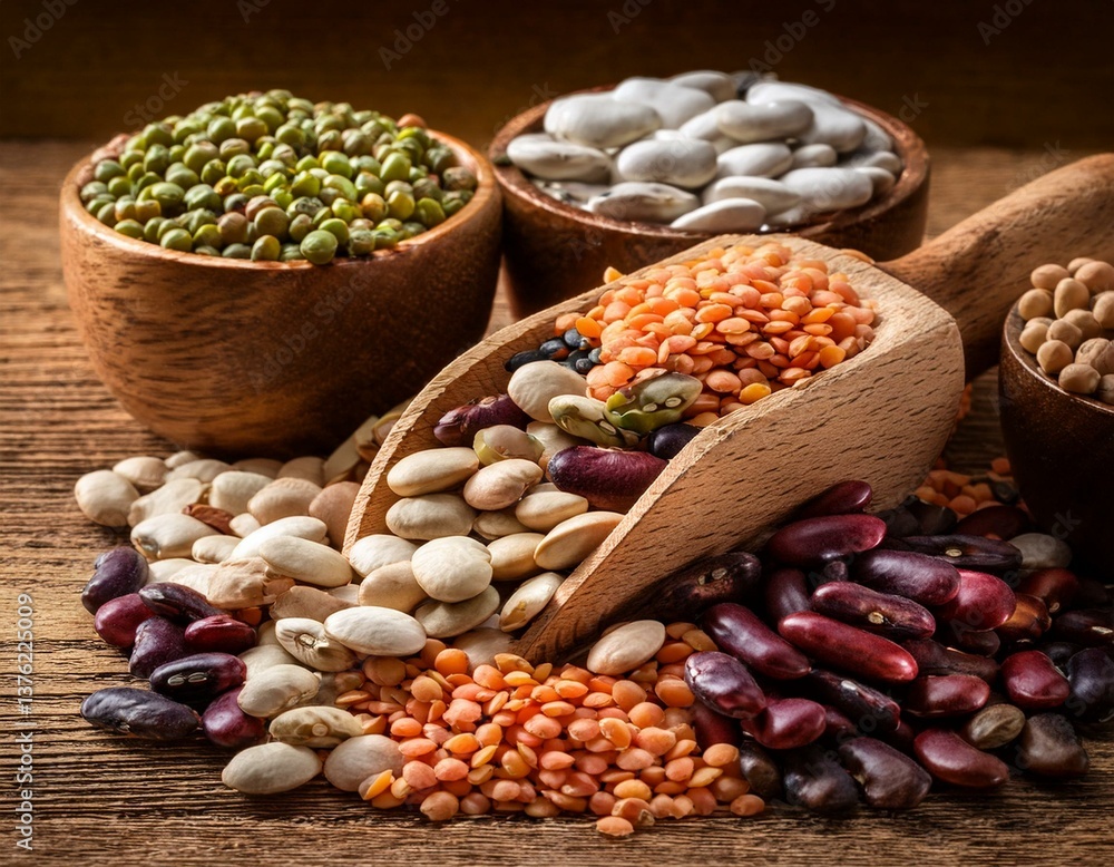 Naklejka premium Various legumes on Scoop wooden 