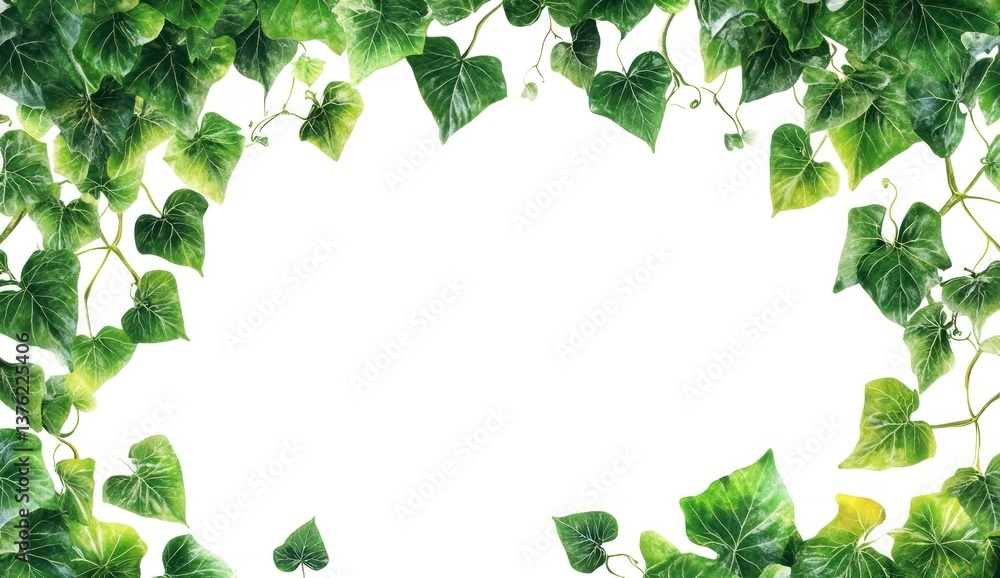 Green Ivy Vine Frame Border Against White Backdrop for Natural Design Green Ivy Vine Frame Border Against White Backdrop for Natural Design