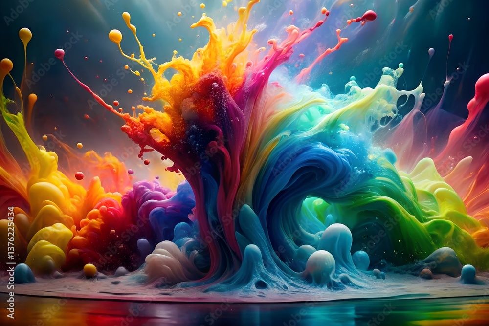 Obraz premium Rainbow Liquid Explosion - Vibrant Abstract Art in Water