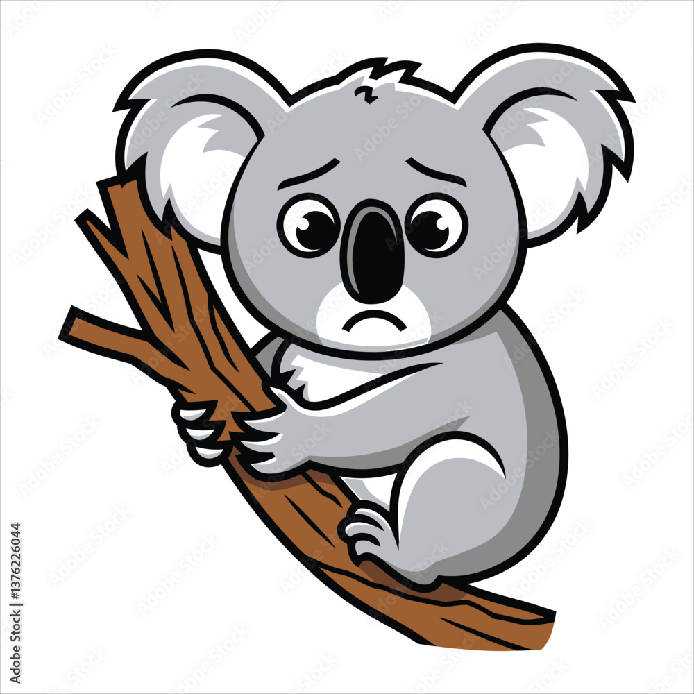 Obraz premium Sad Koala Cartoon Character on a Branch