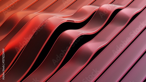 3d rendering Abstract Flowing Shapes with gradient Red And Pink on Dark background, Colorful curve glass with dispersion.
