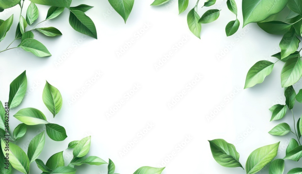 Naklejka premium Green Leaves Frame on White Background for Spring or Summer Designs