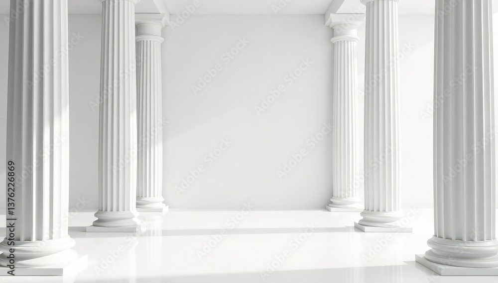 Elegant Roman columns against a pristine white backdrop, impressive, historical Elegant Roman columns against a pristine white backdrop, impressive, historical