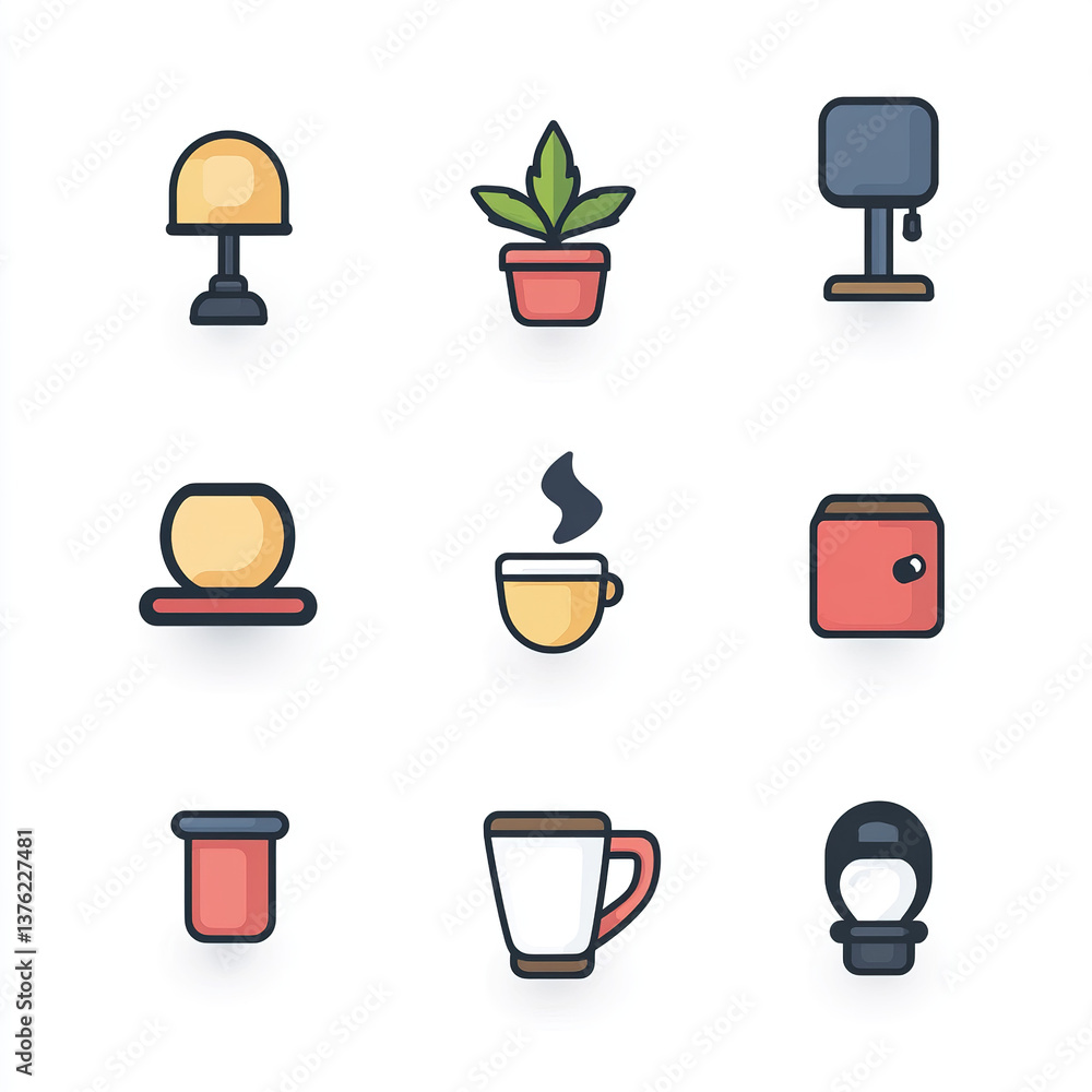 Minimalist Icon Set with Flat Designs of Household Items Minimalist Icon Set with Flat Designs of Household Items