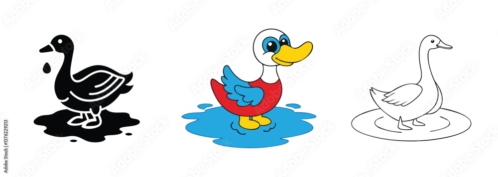 Fototapeta premium Duck Illustrations Silhouettes, Cartoon, and Coloring Page
