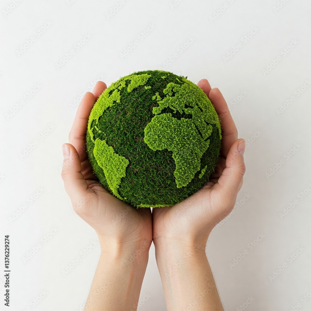 Hands Holding a Green Earth Globe with Sprouting Plants Hands Holding a Green Earth Globe with Sprouting Plants