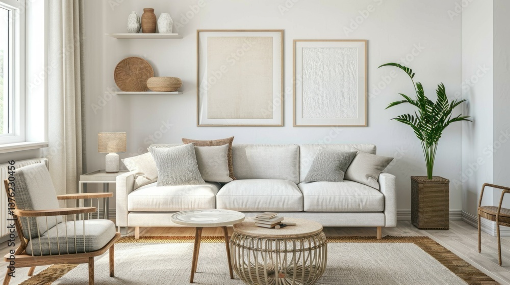 Fototapeta premium Scandinavian-style living room with neutral tones
