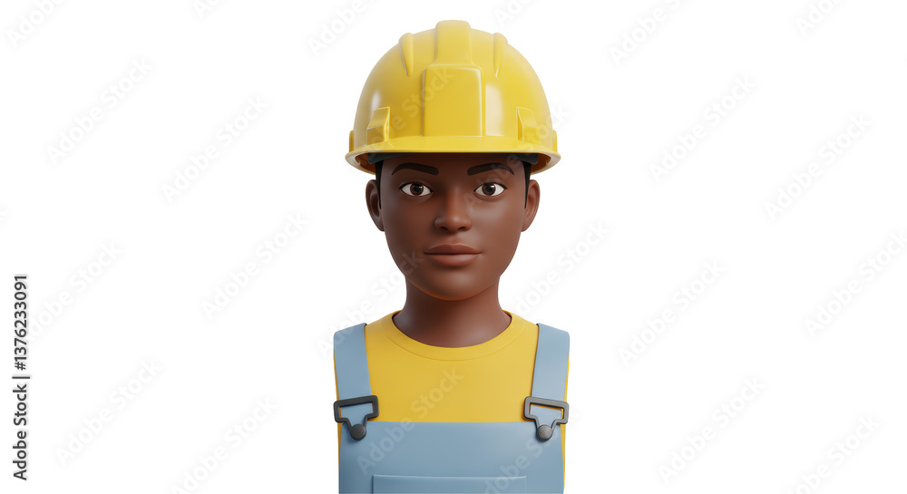 Isolated Dark-Skinned Female Construction Worker with Yellow Helmet Isolated Dark-Skinned Female Construction Worker with Yellow Helmet