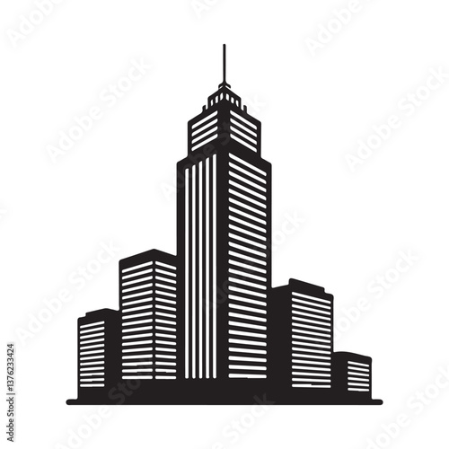 City skyline silhouette vector illustration of urban skyscrapers and buildings
