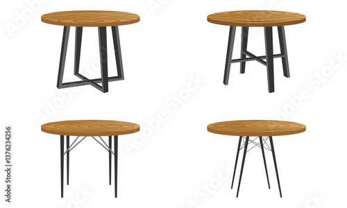 Wooden table or wooden desk with wood grain set vector illustration isolated on white background.