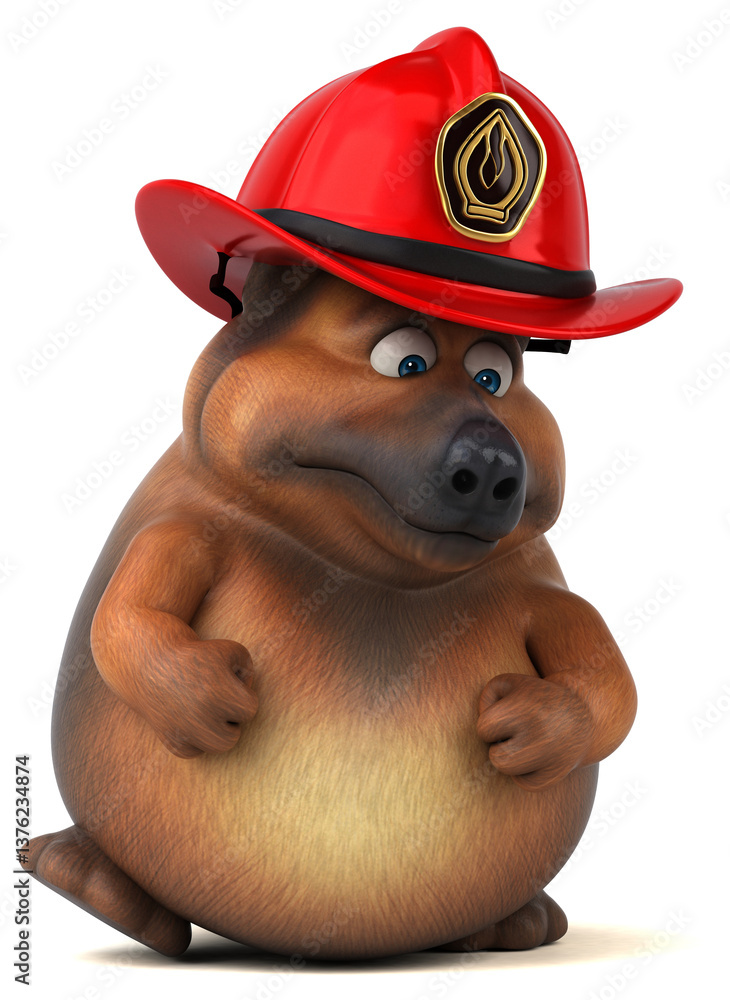 Fototapeta premium Fun 3D cartoon fireman dog illustration