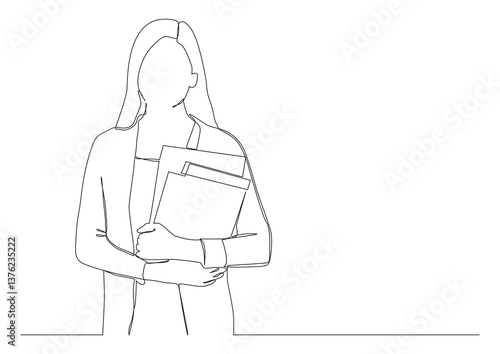   continuous line drawing of teacher with books.
