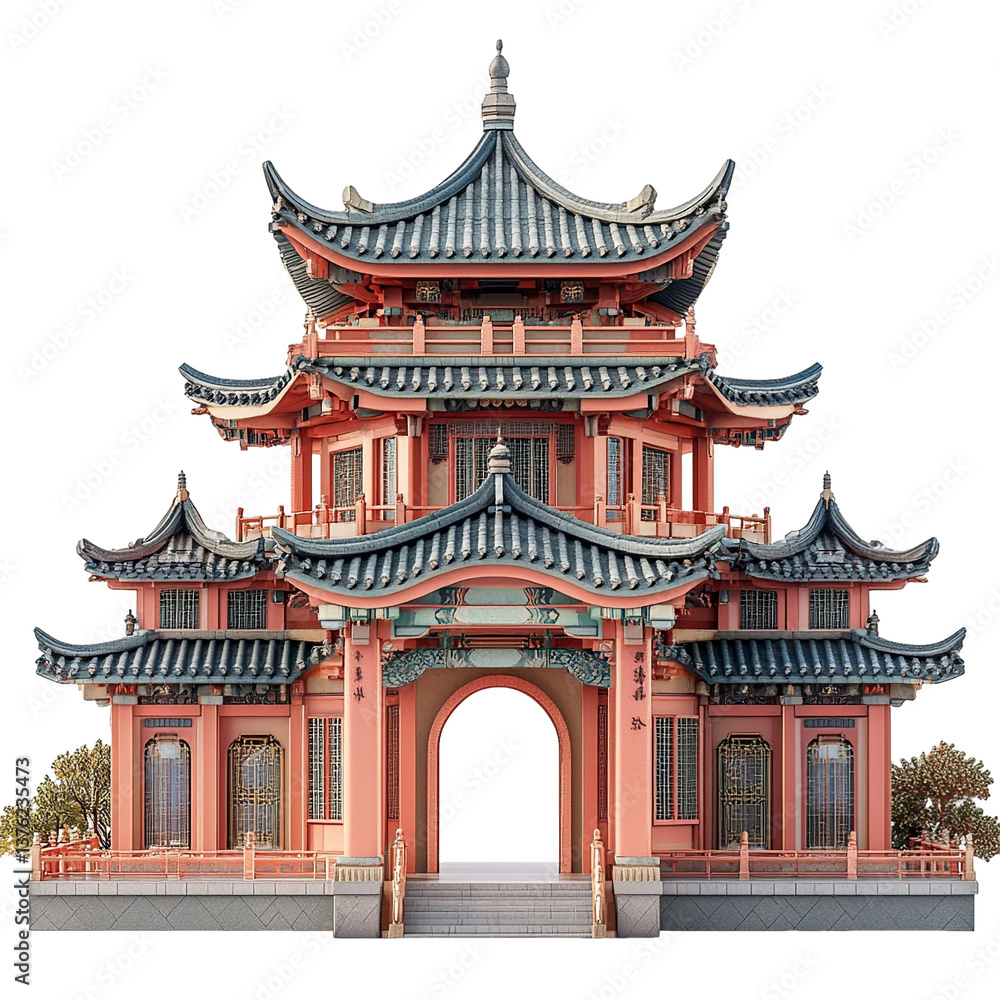 Obraz premium 3D front view illustration of a Jinan Baotu Spring monument isolated on a white transparent background