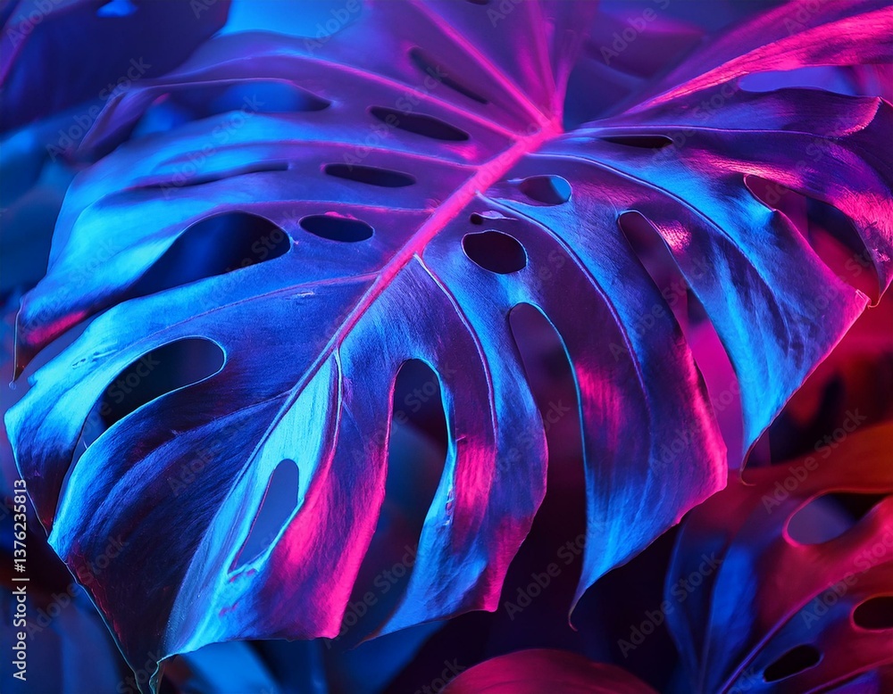 Naklejka premium Vibrant Spectrum of Nature. A close-up of monstera leaves with a