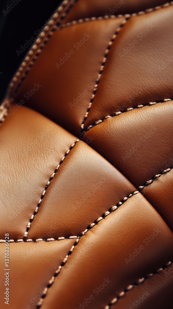 Naklejka premium Luxury brown leather with exquisite diamond stitching detail design
