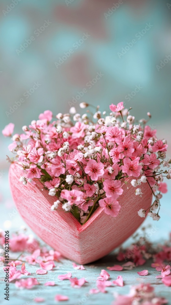 Obraz premium Heart-shaped Box Filled With Pink Flowers on Soft Background