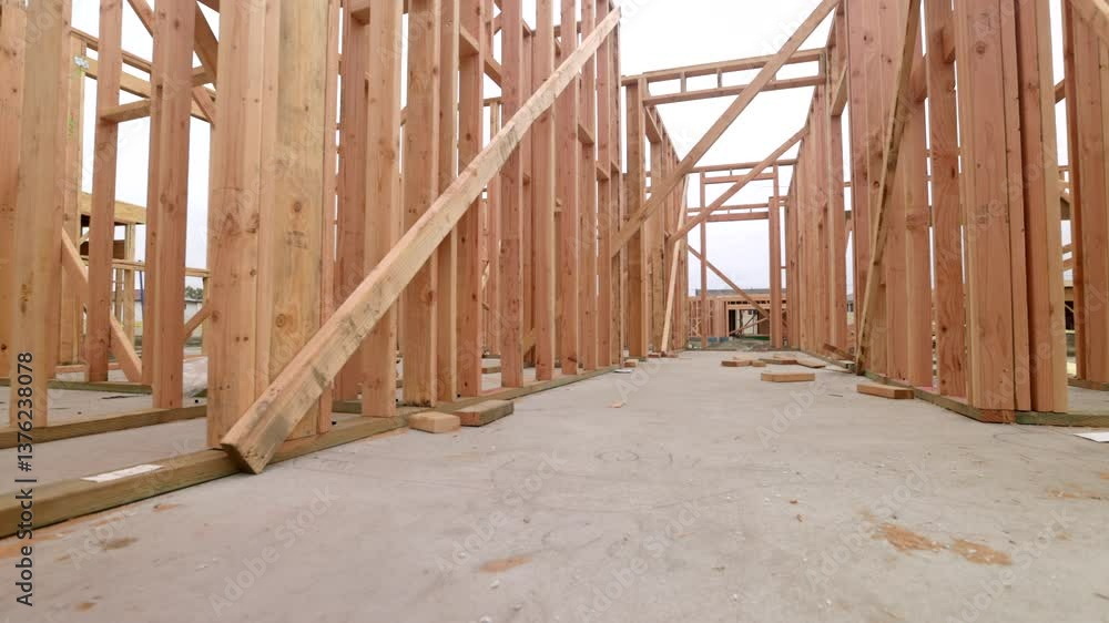 Slow Motion Panning Movement of A New Home Construction Site. Slow Motion Panning Movement of A New Home Construction Site.