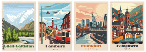Vintage Travel Poster - Frankfurt, Gilgit-Baltistan, Hamburg