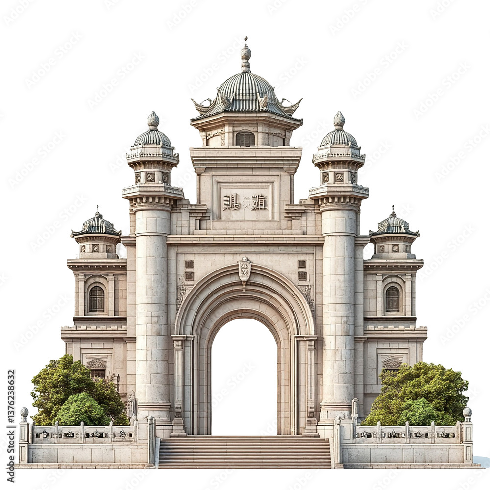 Fototapeta premium 3D front view illustration of a The Bund, Shanghai monument isolated on a white transparent background