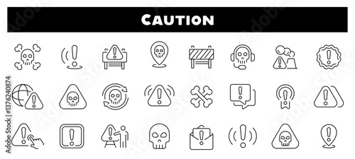 Danger Caution Vector Outline Icon Set