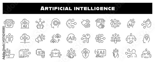 Artificial Intelligence Technology Vector Outline Icon Set