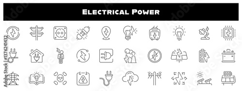 Electrical Power Vector Outline Icon Set