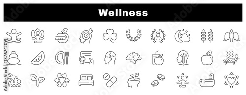 Wellness Physical and Psychical Vector Outline Icon Set