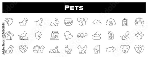 Different Pets Vector Outline Icon Set