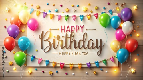 A poster with balloons and the words happy birthday on it
