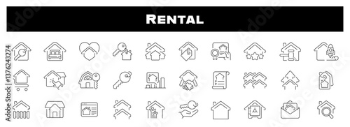 Rental business vector outline icon set. Property leasing and service icons