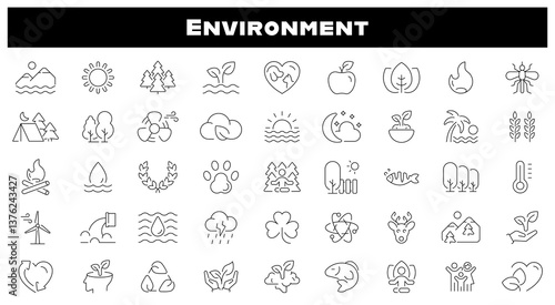 Environment ecology vector outline icon set. Nature protection and eco-friendly icons