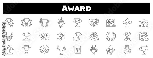 Award winner celebration vector outline icon set. Trophy and victory icons