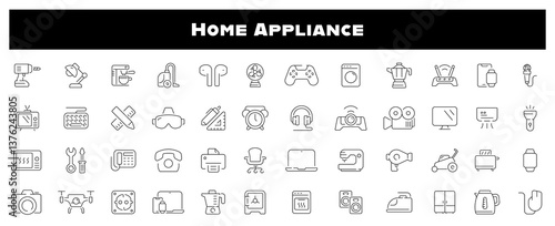 Home appliance vector outline icons set. Household electronics and devices icons