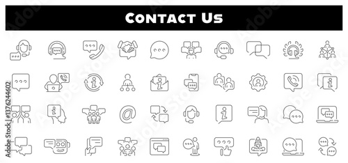 Contact us for user feedback vector outline icon set. Communication and customer support icons