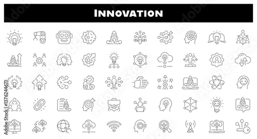 Innovation technology vector outline icon set. Futuristic science and tech icons