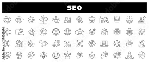 Seo vector outline icon set. Search engine optimization symbols