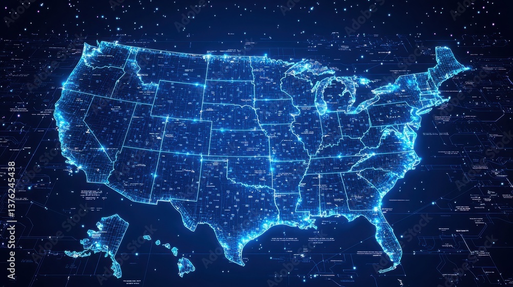 Obraz premium United states map featuring business innovation heatmap illustrating economic growth and technological development