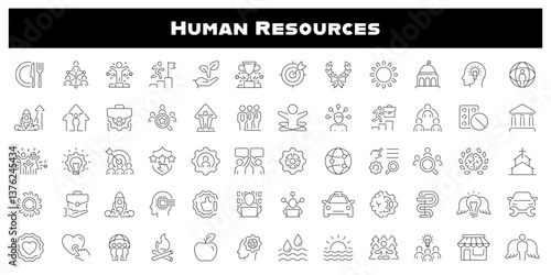 Human resources vector outline icon set. Employee management symbols