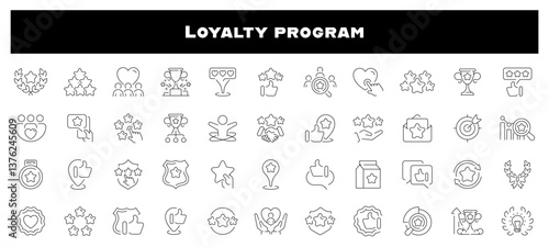 Loyalty program vector linear icon set. Customer rewards symbols