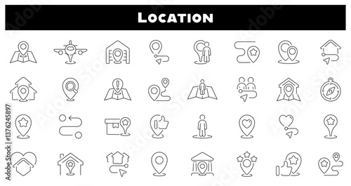 Location gps vector outline icons. Geolocation and navigation symbols