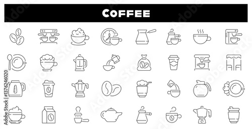 Coffee brewing vector outline icon set. Coffee cup and beans icon. Brewing and cafe symbols