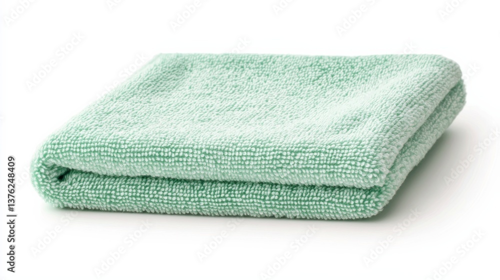 Folded Pale Green Microfiber Cloth on White Background Folded Pale Green Microfiber Cloth on White Background