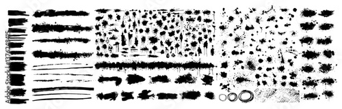Splatter Paint Texture . Black Spray Blot of Ink. Place illustration Over any Object to Create Grungy Effect . hand drawn. Not AI, Vector.