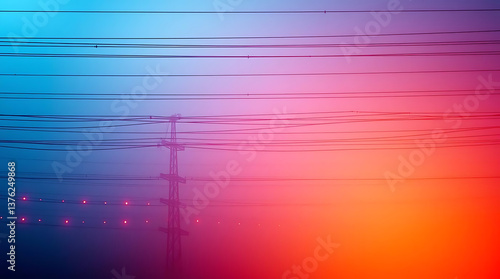 Foggy power lines vibrant colors