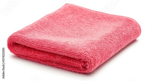 Soft Pink Microfiber Cloth Folded on White Background