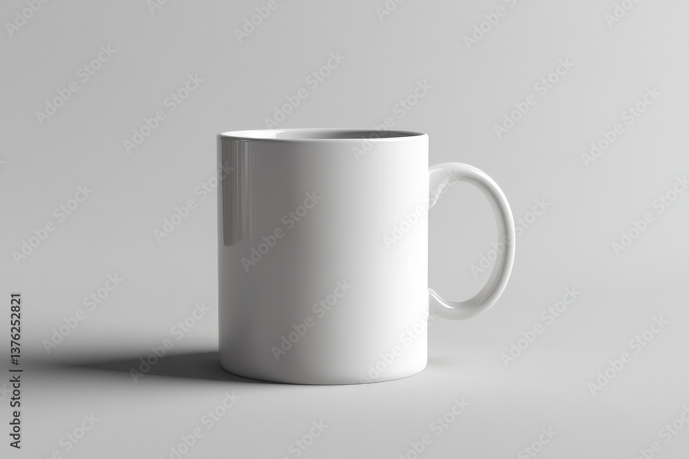 Obraz premium A plain white ceramic mug is displayed on a neutral backdrop